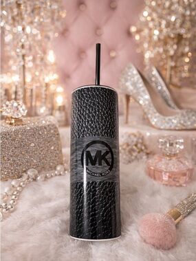 Michael Kors MK Black Textured Tumbler w/ Straw – Chic Glam Drinkware